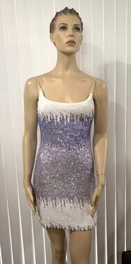 B. Darlin Purple & White Sequin Mini Form Fitting Cocktail Dress Size 7/8 NWOT